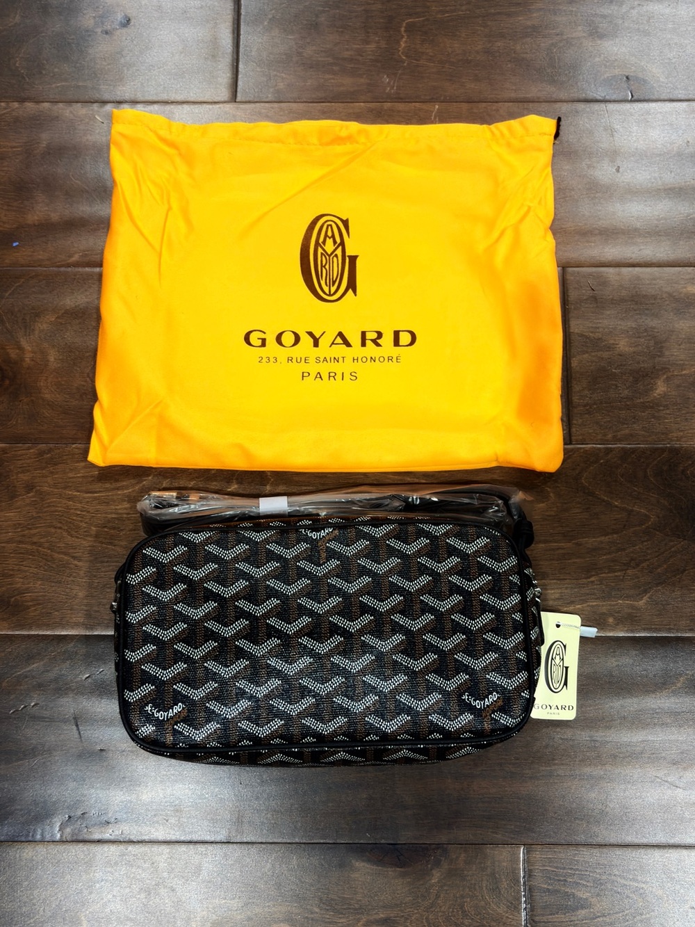 Goyard Black and Gray Chevron Pouch with Yellow Dust Bag